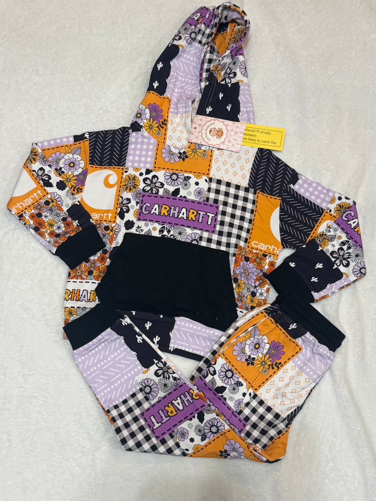 Boo Collar Patchwork Hoodie Jogger Set