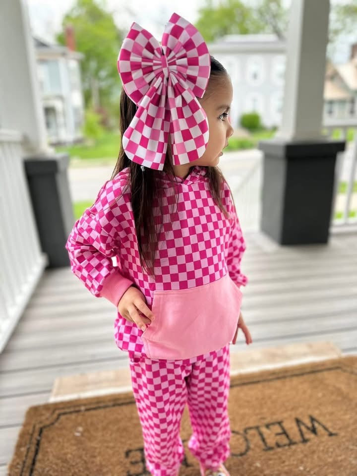 Pink Checker Hoodie Jogger Set