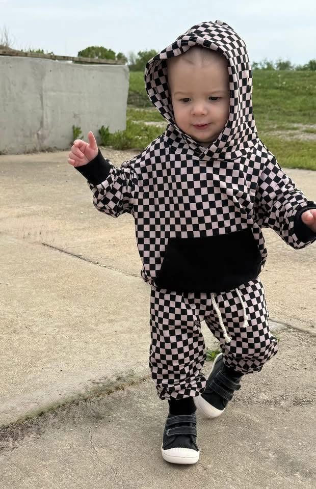 Brown Checker Hoodie Jogger Set