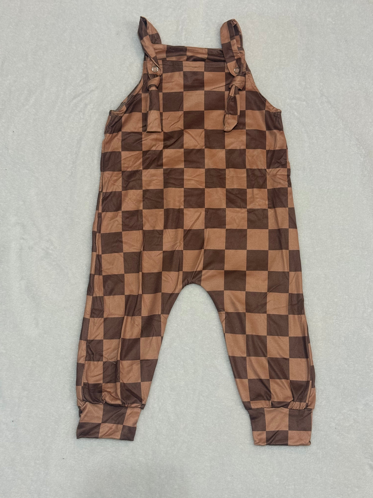 Checkered long knotted overalls
